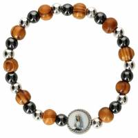 Armband op elastiek hout + hematiet 