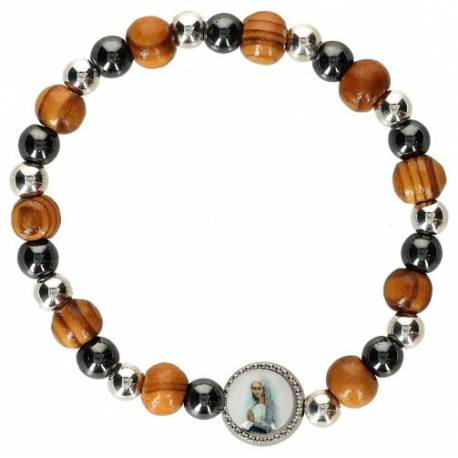 Armband op elastiek hout + hematiet 