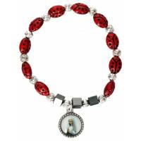 Bracelet sur élastique verre+hématite+coccinelles