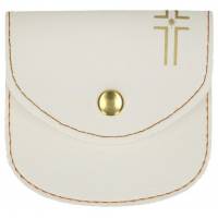 Etui chapelet - cuir blanc avec croix dorée