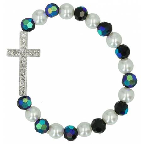 Armband op elastiek Kruisje strass - Scarabee / Rood. 
