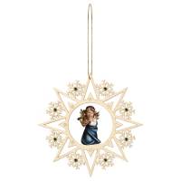 Décoration de Noël : ange en bois avec corne à suspendre