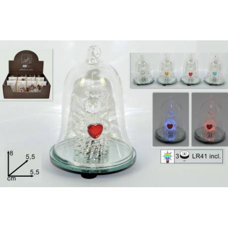 Ange en verre avec lumière sous cloche 08 cm