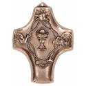 Croix murale bronze 7.5 X 10 cm Avec calice, poisson, colombe, soleil, ciel