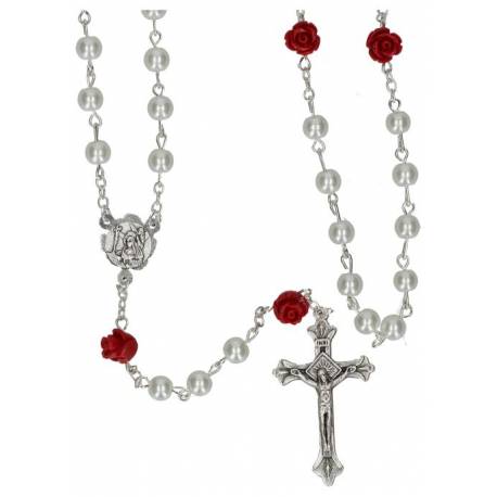 Chapelet Sainte Rita Imitation perle 6 mm Paters roses rouges