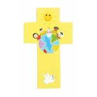 Croix murale enfants du monde en jaune 12 cm