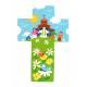 Croix murale prètre avec enfants 15 cm en jaune