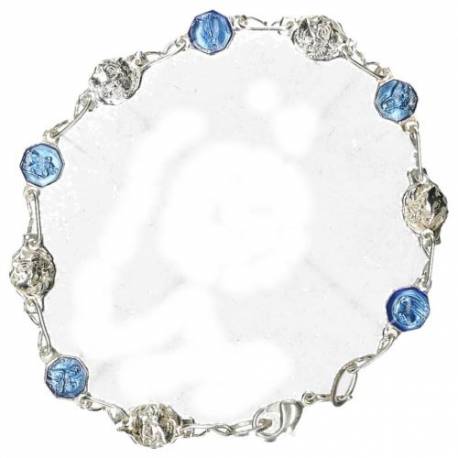 Armband-tientje 5 medailles blauw + 5 med.-roosjes 