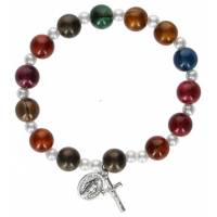 Armband/elastiek - Acril. - multicolor - Wonderbare medaille 