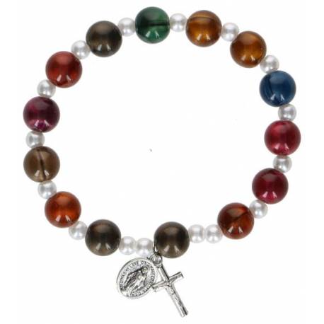 Armband/elastiek - Acril. - multicolor - Wonderbare medaille 