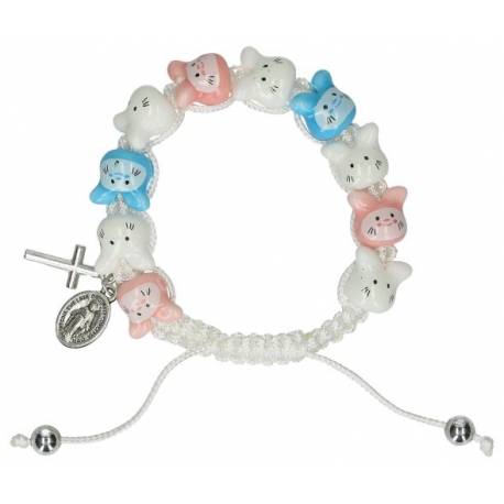Bracelet s/corde - céram. - blanc-bleu rose / enfants