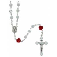 Rozenkrans H Rita Kristal wit 6 mm Onze Vaders Rode roosjes 