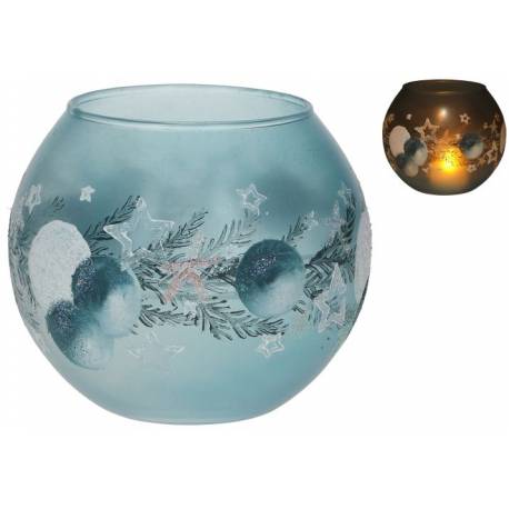 Photophore en verre - Boules de Noël bleues 12 Cm