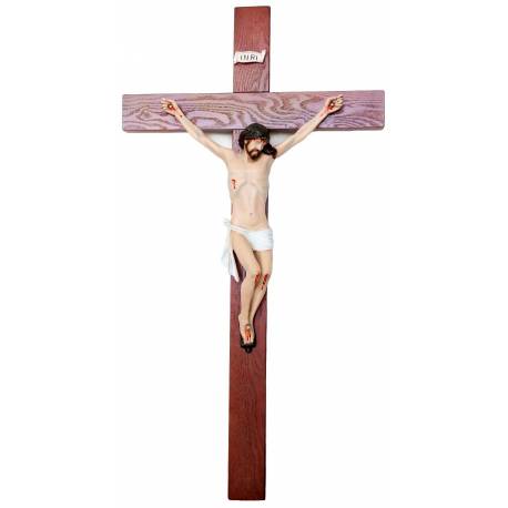 Croix murale 80 x 43 cm en bois (Christ de 40 cm en résine)