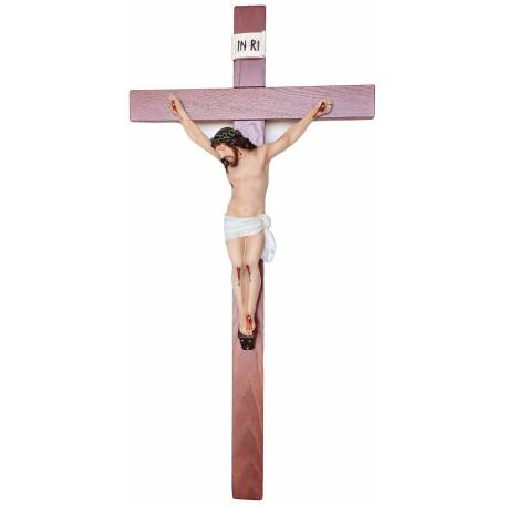 Croix murale 100 x 50 cm en bois (Christ de 50 cm en résine)