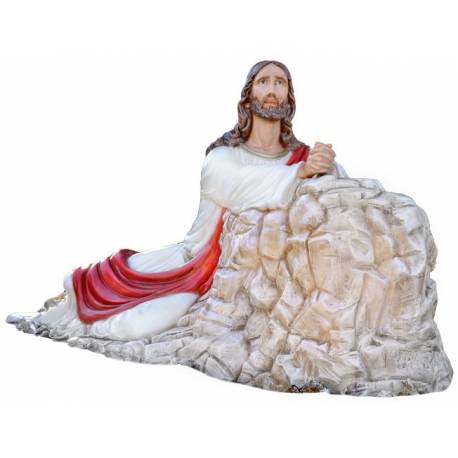 Beeld Christus bidend in de tuin van Getsemane 115 x 230 cm in glasvezel 