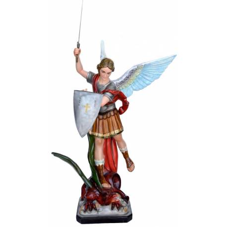 Beeld Heilige Michael met open vleugels + zwaard and schild 120 cm in glasvezel 