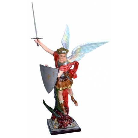 Beeld Heilige Michael met open vleugels + zwaard and schild 160 cm in glasvezel 