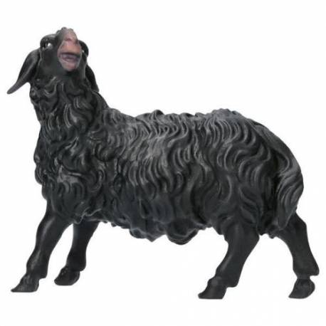 Zwarte Schaap/Kijkend : houtsnijwerk kerstgroep Ulrich 15 cm 