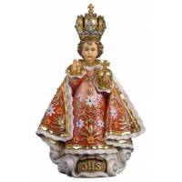 Houtsnijwerk beeld Kind Jezus van Praag 46 cm gekleurd rood 