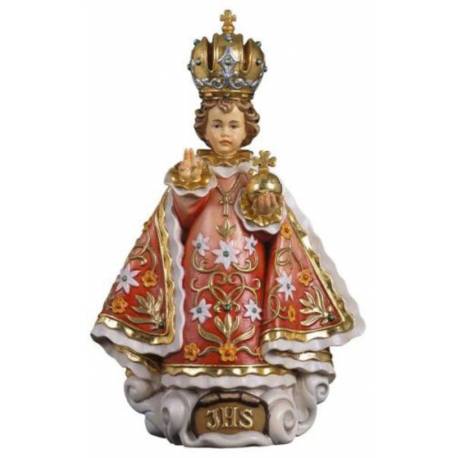 Houtsnijwerk beeld Kind Jezus van Praag 46 cm gekleurd rood 