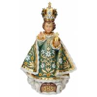 Houtsnijwerk beeld Kind Jezus van Praag 46 cm gekleurd groen 