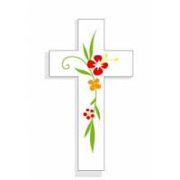 Croix murale blanche fleurs rouges 10 cm