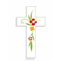 Croix murale blanche fleurs rouges 10 cm