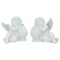 Ange assis / boule 9 X 7 X H 8 cm - 2 / set