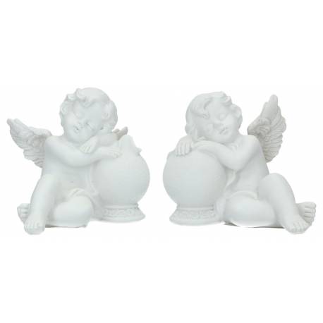 Ange assis / boule 9 X 7 X H 8 cm - 2 / set