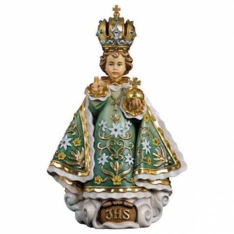 Houtsnijwerk beeld Kind Jezus van Praag 76 cm gekleurd groen 