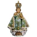 Houtsnijwerk beeld Kind Jezus van Praag 76 cm gekleurd groen 