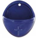 Wijwatervat Keramiek 8.5 X 10 Cm Blauw glanzend Kruisje 