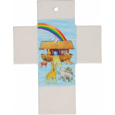 Kruisbeeld Porselein 7 x 9 cm Ark van Noa gekleurd 