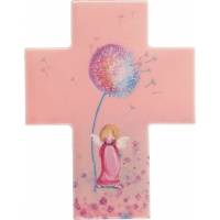Kruisbeeld Porselein 11 x 14 cm Roze engel 