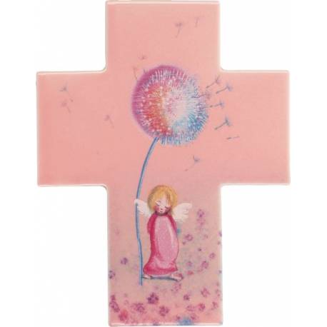Kruisbeeld Porselein 11 x 14 cm Roze engel 