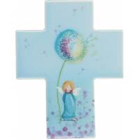 Croix murale Porcelaine 11 x 14 cm Bleu ange