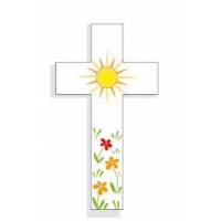 Croix murale Amour Soleil fleurs oranges 10 cm
