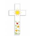 Croix murale Amour Soleil fleurs oranges 10 cm