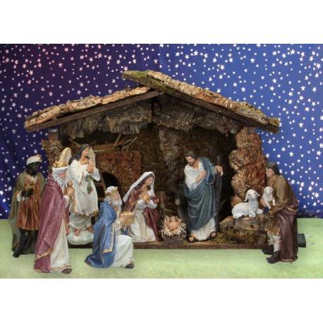 Kerststal + 11 Figuren 19 Cm (50x23x36cm). 
