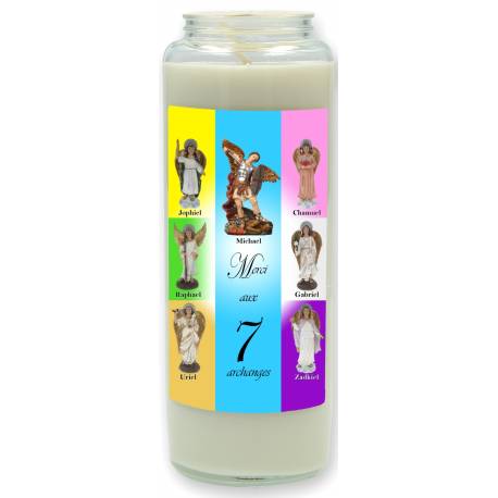 Neuvaine en verre / blanc / 7 Archanges + Texte FR