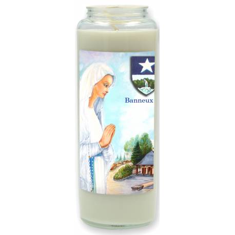 Noveenkaars in glas / wit / Banneux + Logo 