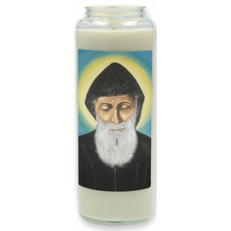 Noveenkaars in glas / wit / H Charbel 