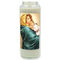 Noveenkaars in glas / wit / O.L.V. met Kind - Ferruzzi 