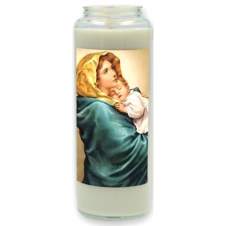 Noveenkaars in glas / wit / O.L.V. met Kind - Ferruzzi 