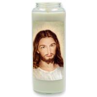 Noveenkaars in glas / wit / Barmhartige Kristus 