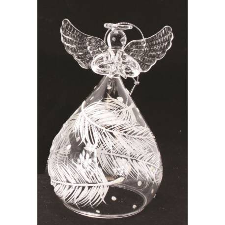 Ange 12 cm en verre - Décoration plumes