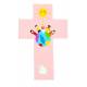 Croix murale enfants du monde en rose 20 cm
