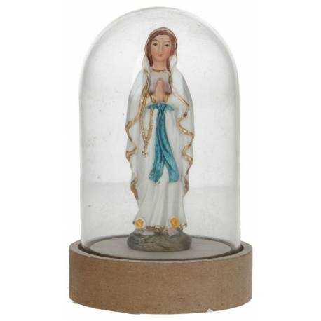 Globe en verre de 13 cm avec statue de N.D. Lourdes 9 cm