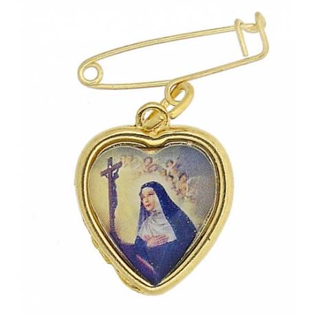 Broche + Médaille Ste Rita - Métal doré 1.5 cm